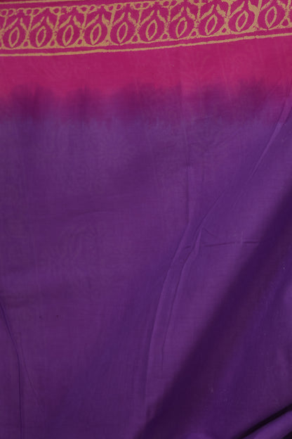 Violet & Pink Bagru Handblock printed MulMul cotton saree | Looms & Tassels
