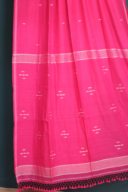 Pink Pure Handwoven Malai Cotton Saree with Butta Weaving