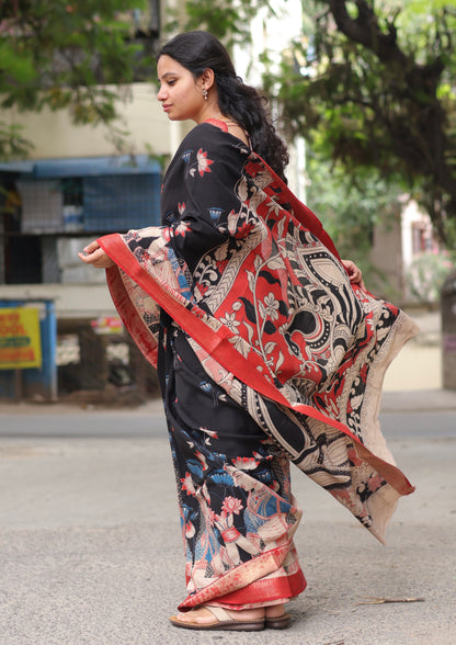 Black Nizam Border Kalamkari Silk Saree