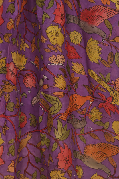 Lavender Pen Kalamkari Mangalagiri silk Dupatta