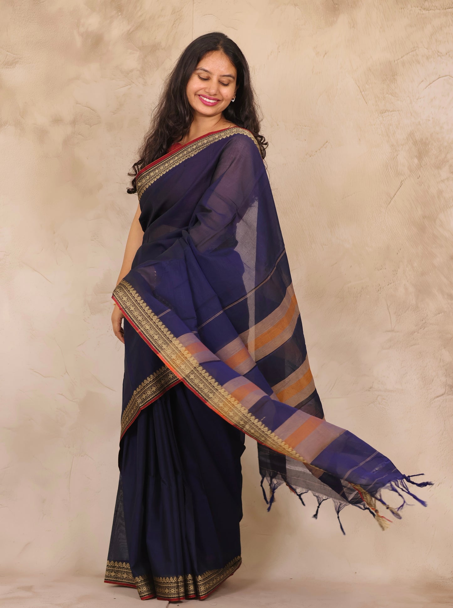 Blue Narayanpet Cotton Saree | Looms & Tassels