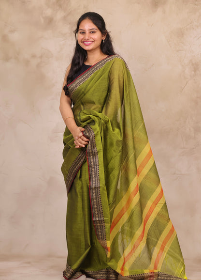 Green Narayanpet Cotton Saree | Looms & Tassels