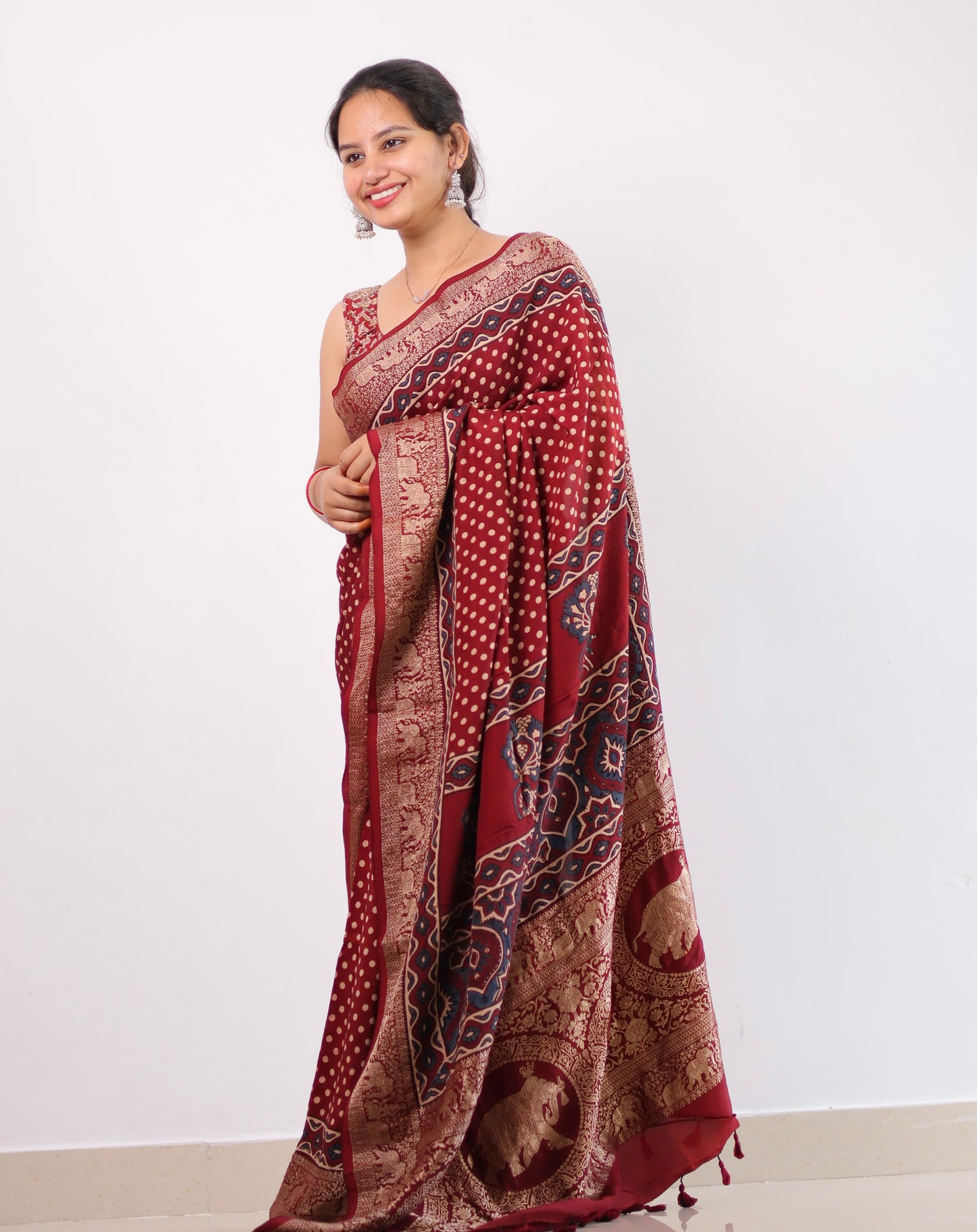 Ajrakh Dola Silk Saree