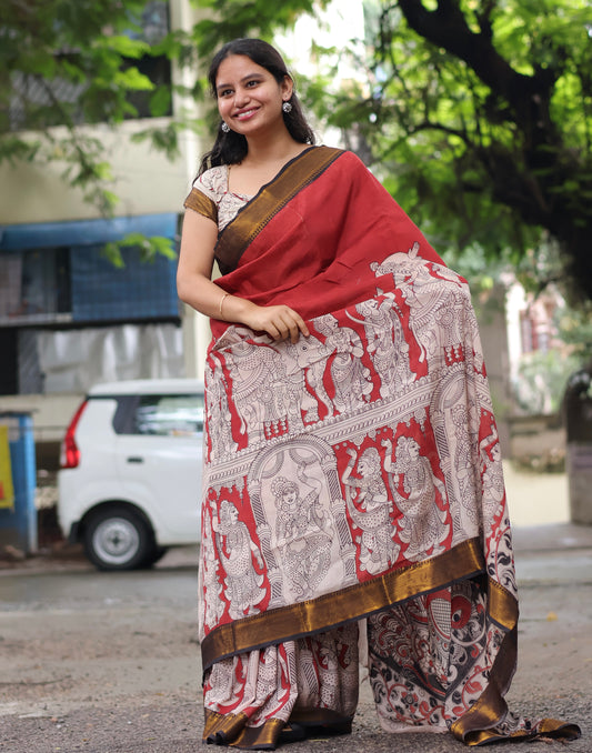 Nizam Border Kalamkari Silk Sare