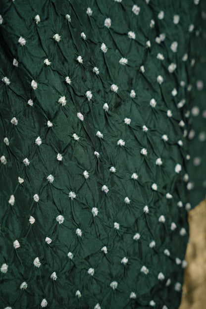 Bottle Green Handcrafted Bandhani Paithani Dola Silk Saree | Looms & Tassels