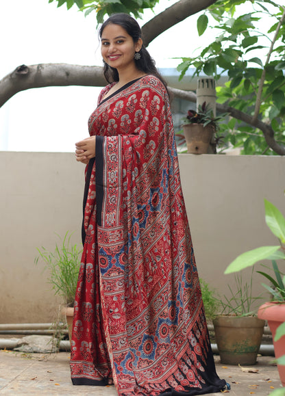 Ajrakh Modal Silk Saree