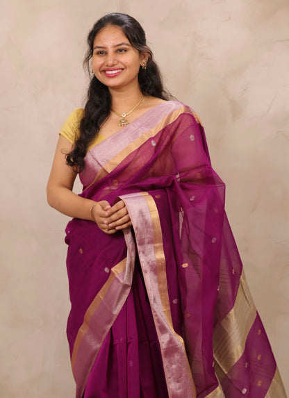 Magenta Handloom Maheswari Silk Cotton Sarees | Looms & Tassels