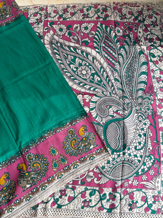 Green & Pink Kalamkari dyeing premium chennur silk saree