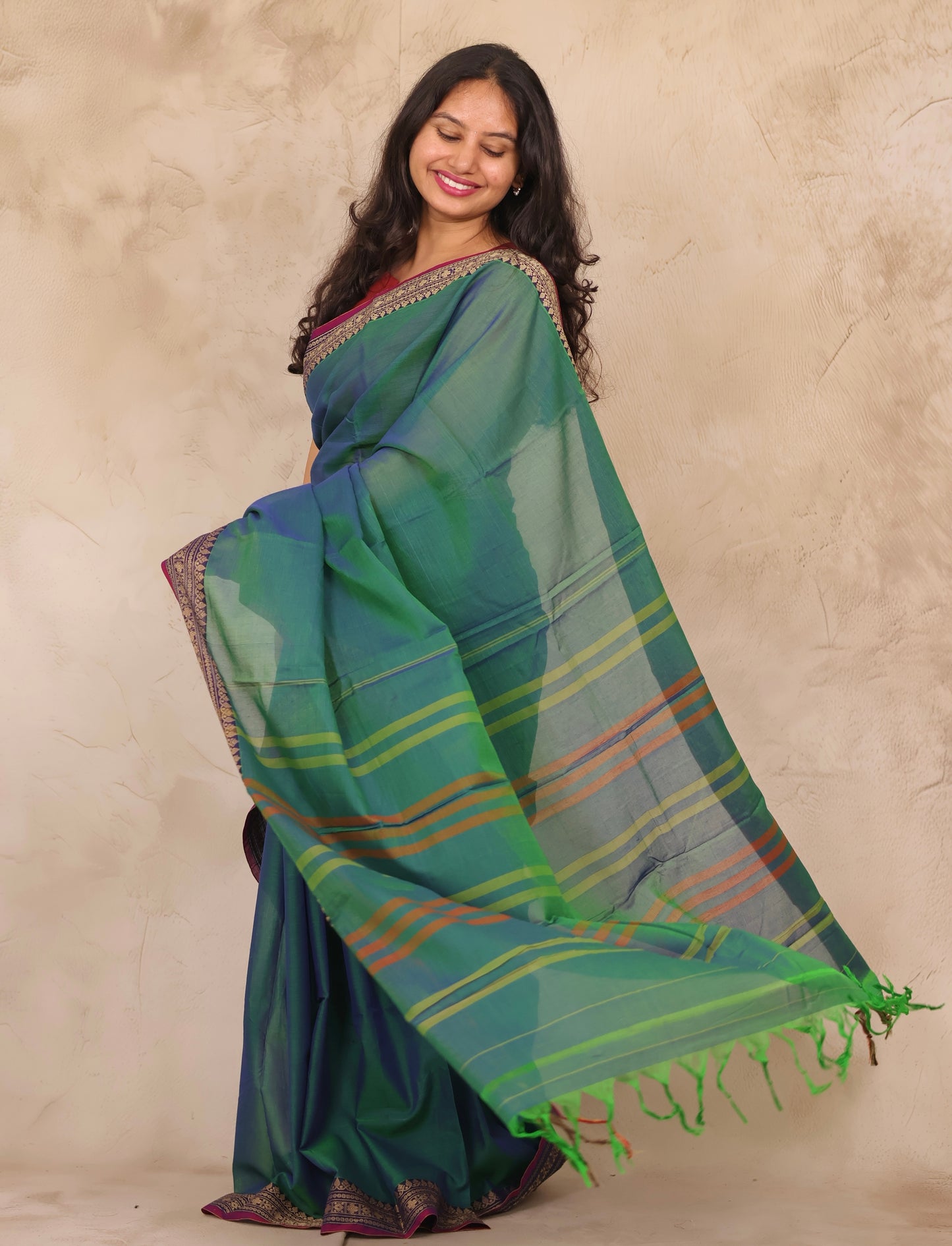 Peacock Blue Narayanpet Cotton Saree | Looms & Tassels