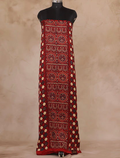 Ajrakh Handblock Printed Modal Silk 2 Piece Suit Set | Looms & Tassels