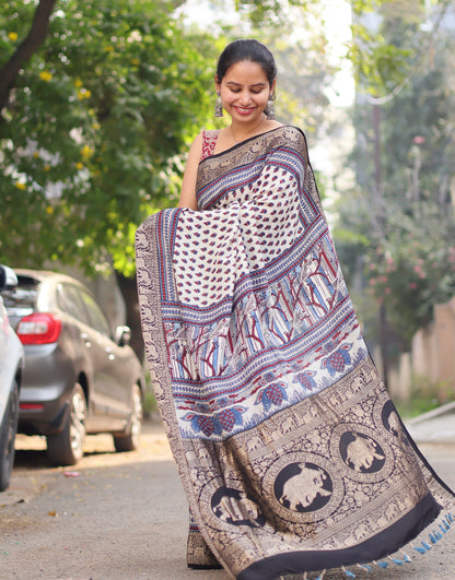 Ajrakh Dola Silk Saree