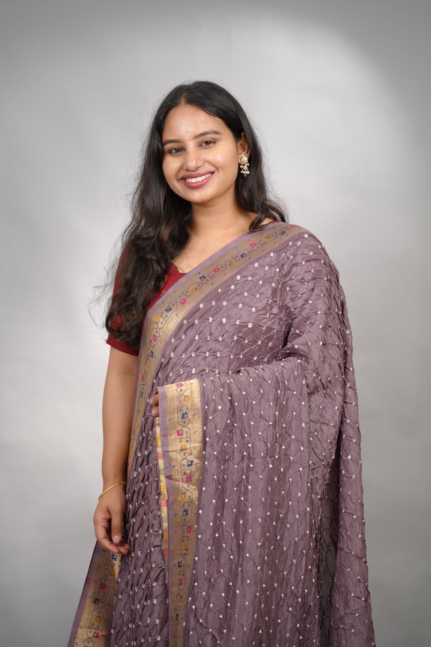 Handcrafted Bandhani Paithani Dola Silk Saree | Looms & Tassels