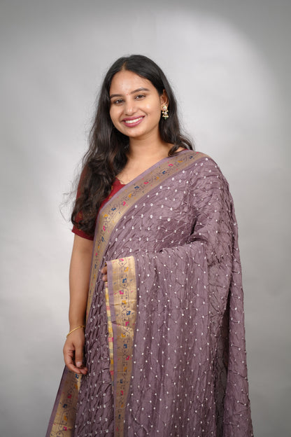 Handcrafted Bandhani Paithani Dola Silk Saree | Looms & Tassels
