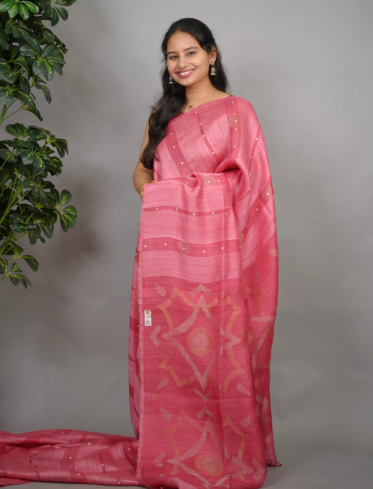 Baby Pink Handloom Jamdhani Pure Matka Silk Saree with Muslin Silk Pallu