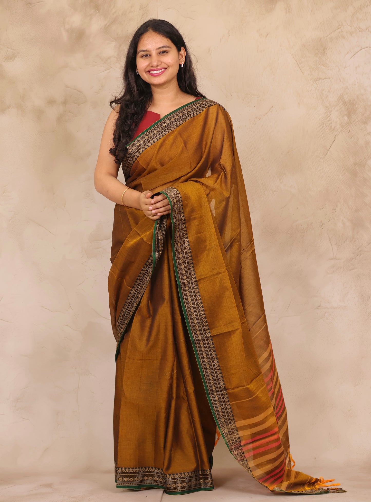 Mustard Narayanpet Cotton Saree | Looms & Tassels