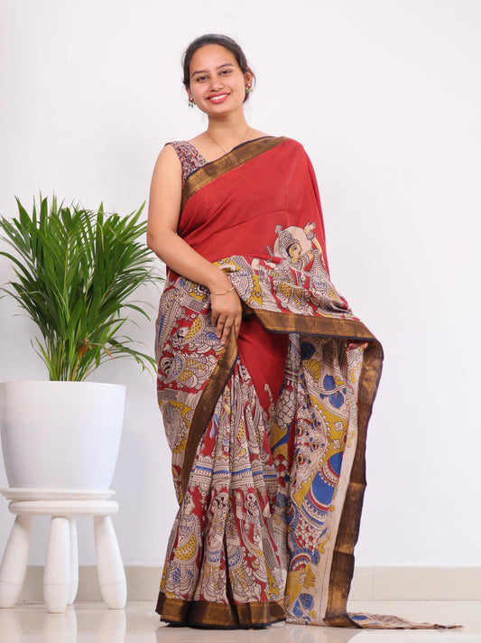 Nizam Border Kalamkari Silk Saree