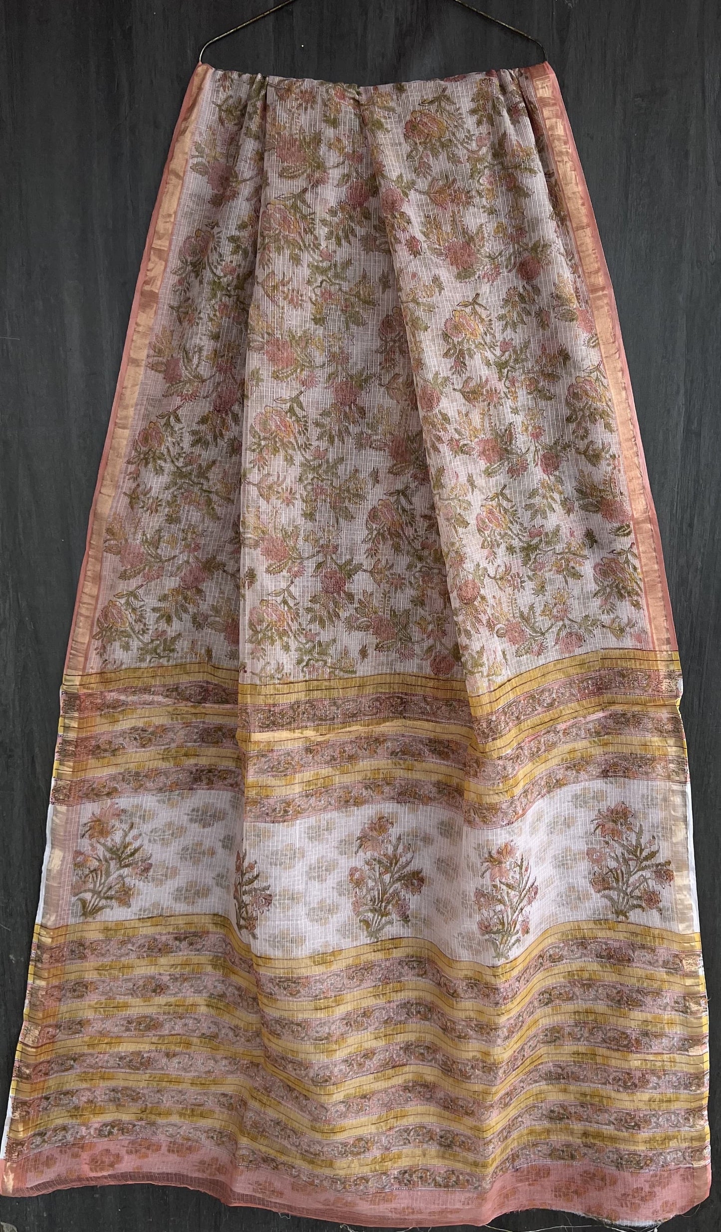 Pure Kota Doria Saree with Bagru Handblock Prints – Cream | Looms&Tassels