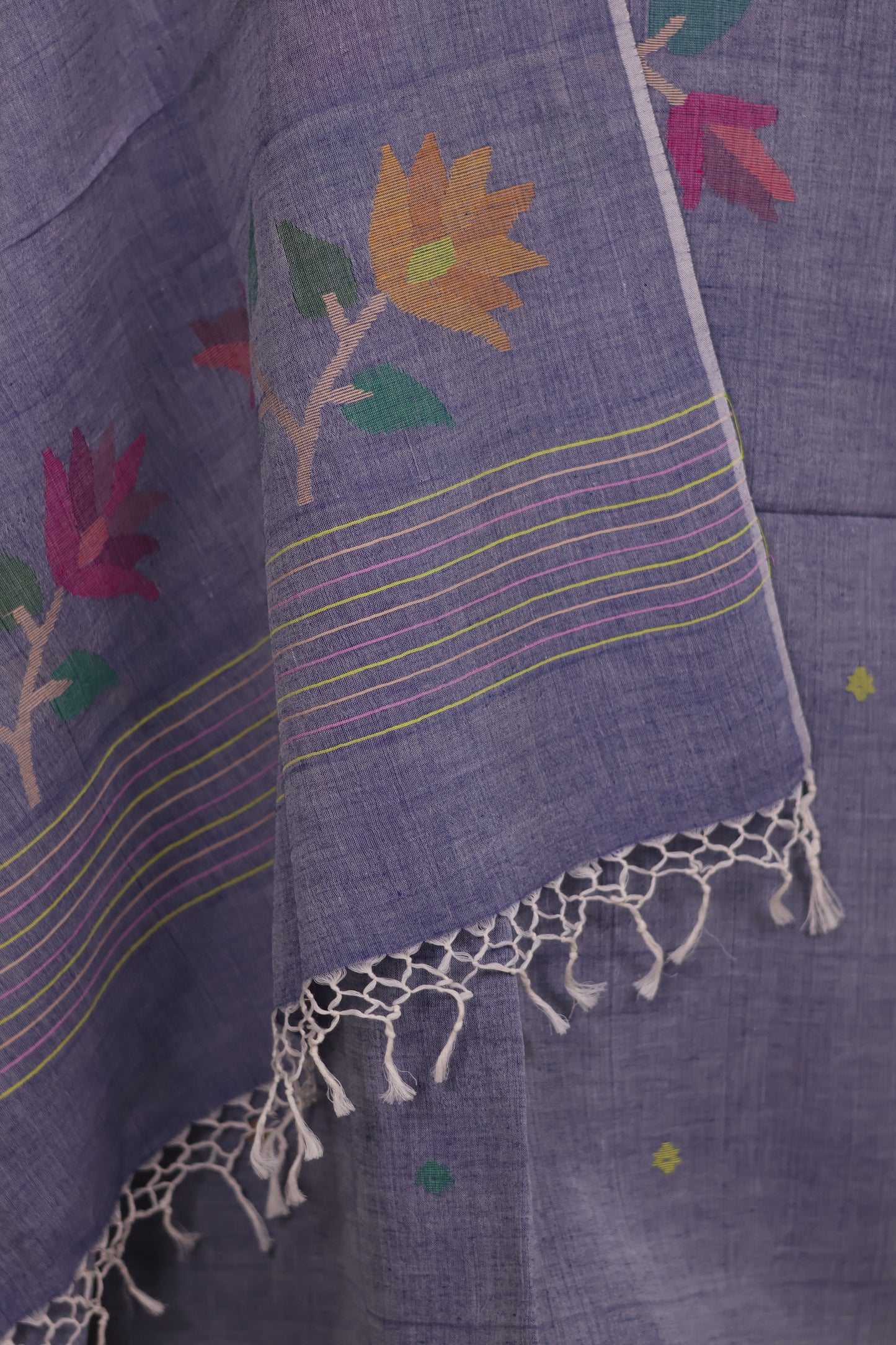 Grey Handwoven Jamdhani weaving pure Malai cotton 2 piece suit sets | Looms & Tassels