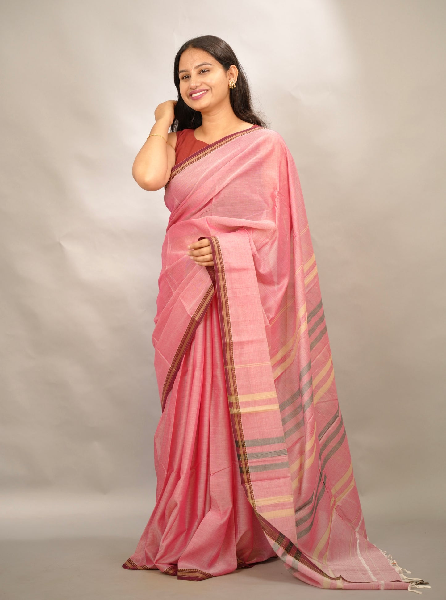 Onion Pink Narayanpet Cotton Saree | Looms & Tassels