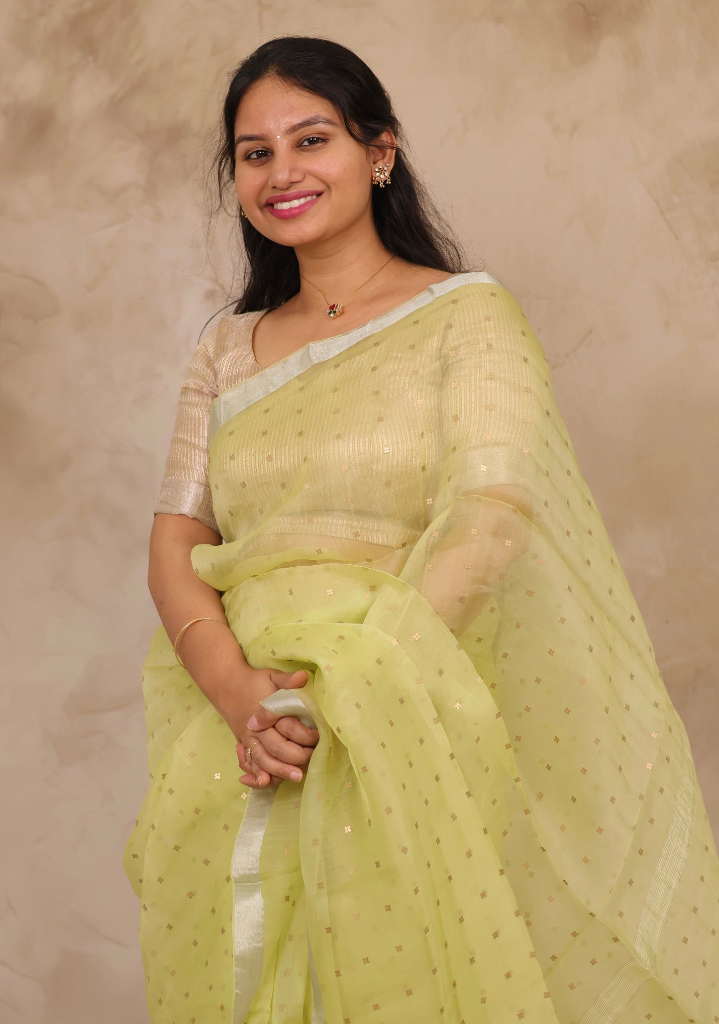 Pastel Yellow Handwoven Muslin Silk Saree With Sequence Work | Looms & Tassels