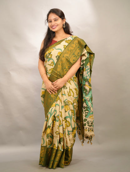 Green Kanchi border Kalamkari chennur silk saree