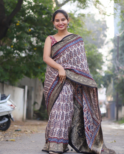 Ajrakh Dola Silk Saree