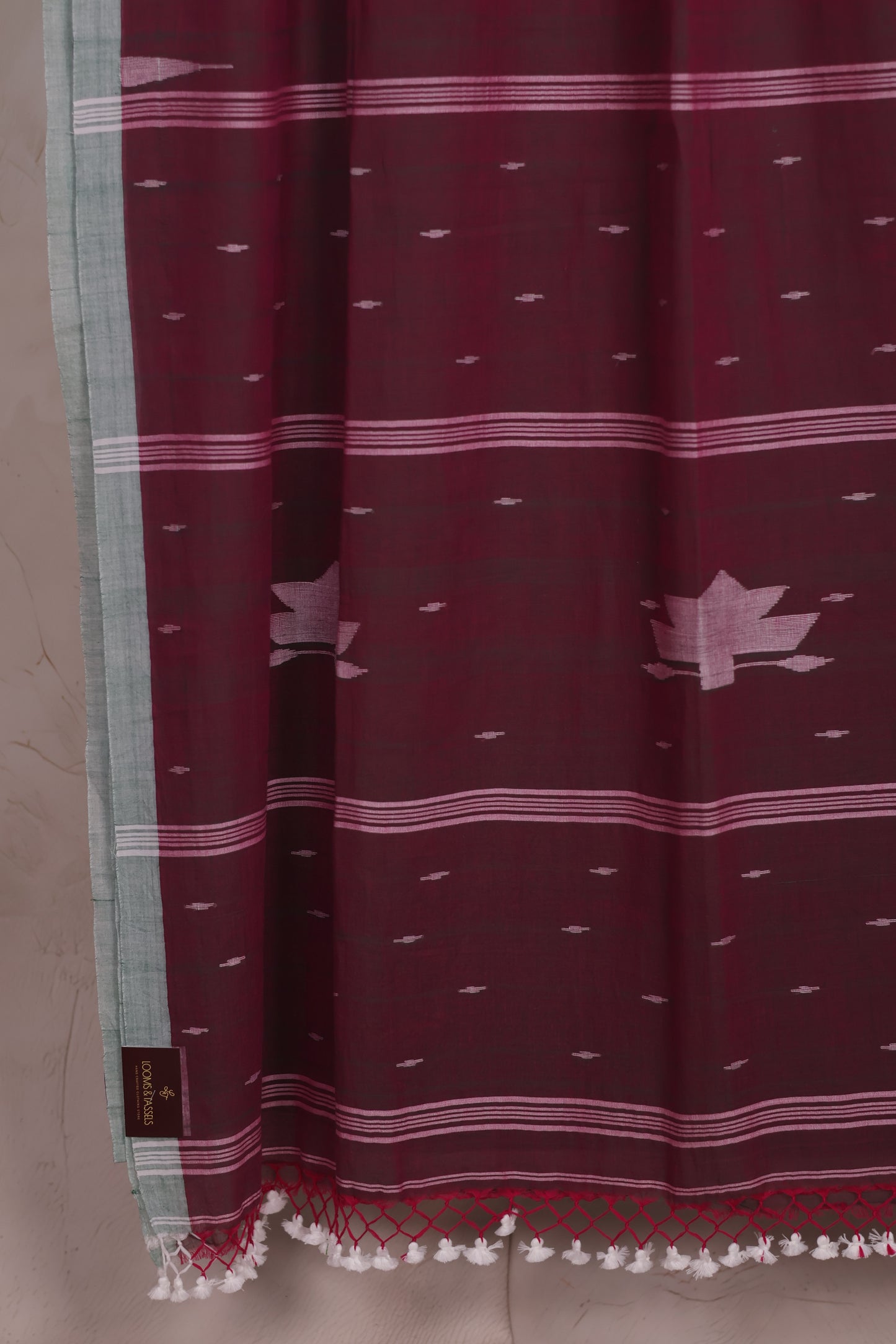 Dual Shade Malai Cotton Saree with Butta Weaving | Looms & Tassels
