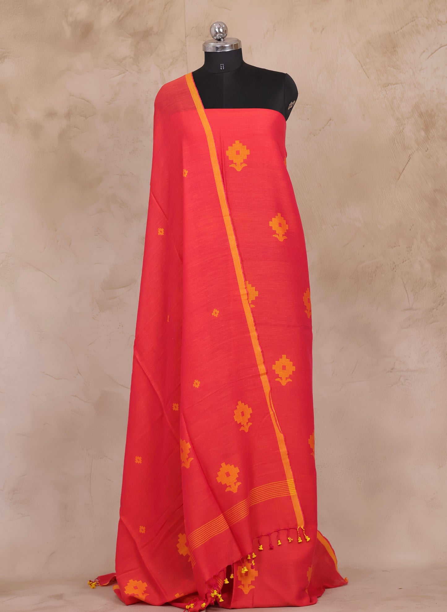 Pink Handwoven Jamdhani weaving pure Mercerised Malai cotton 2 piece suit sets | Looms & Tassels