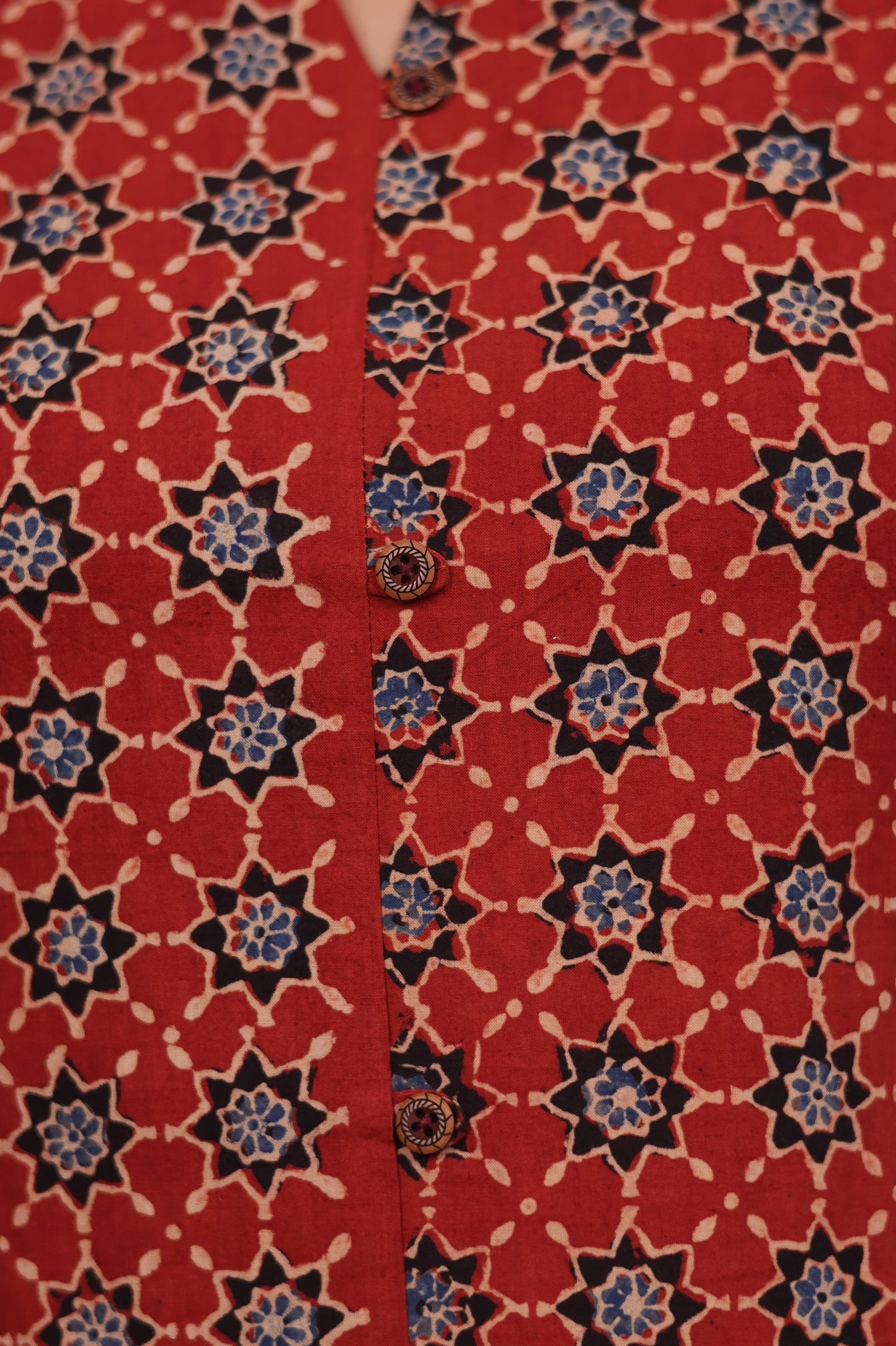Red Ajrakh Hand Block Printed Kurti | Looms & Tassels