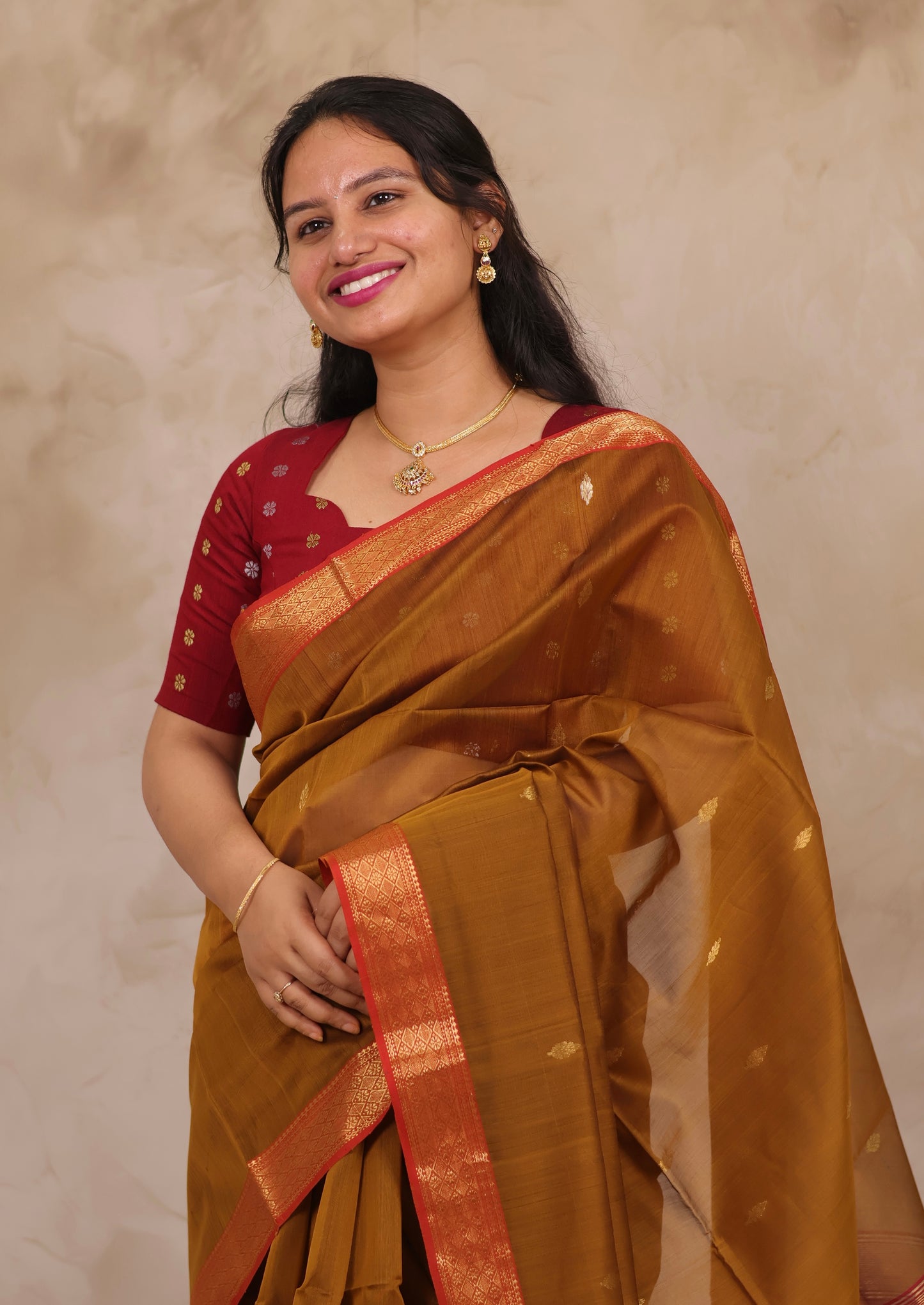 Mustard Handloom Maheswari Silk Cotton Sarees | Looms & Tassels