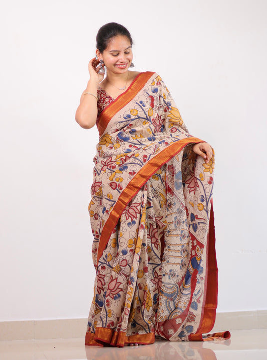 Nizam Border Kalamkari Silk Saree