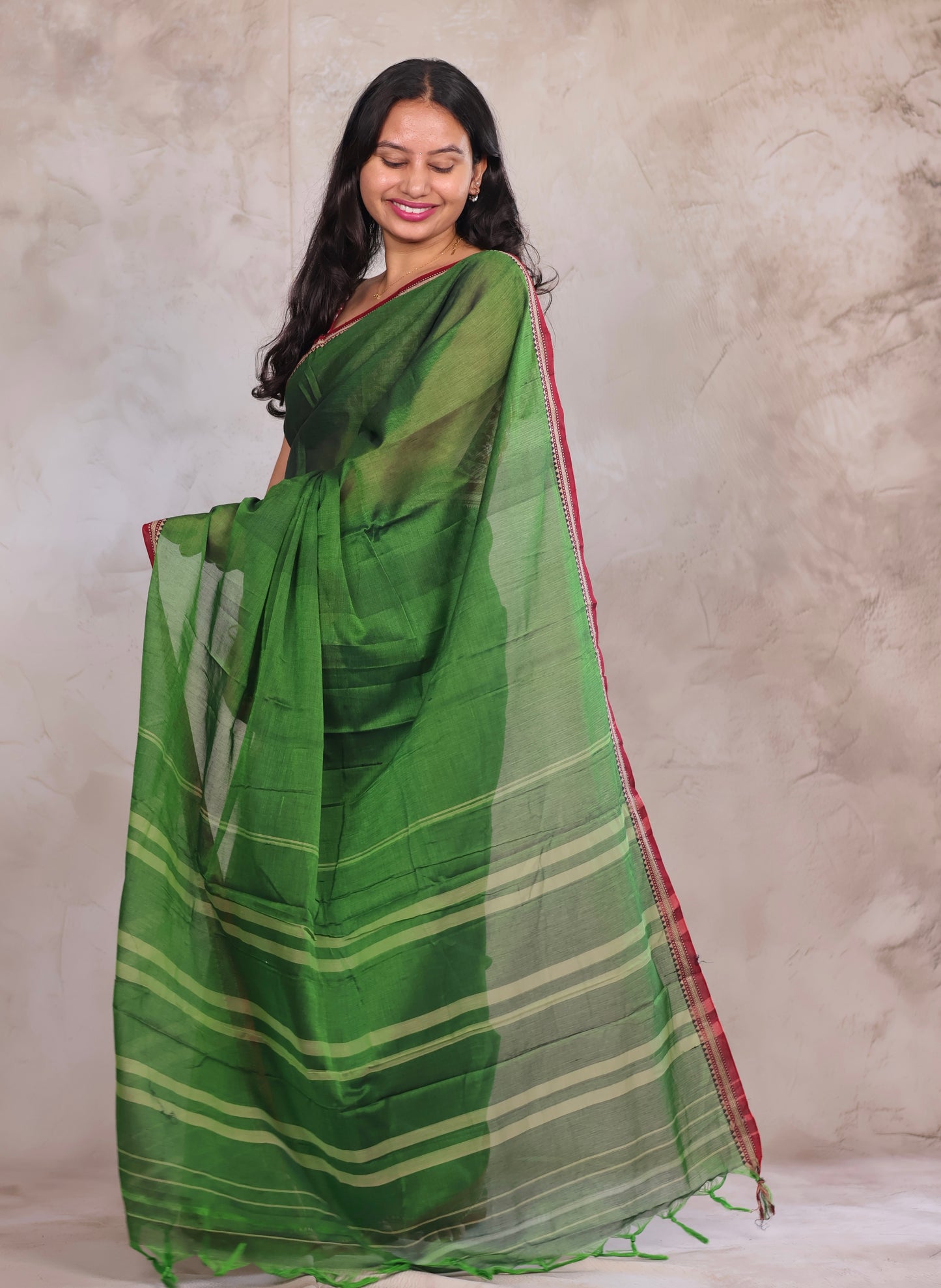 Parrot Green Narayanpet Cotton Saree | Looms & Tassels