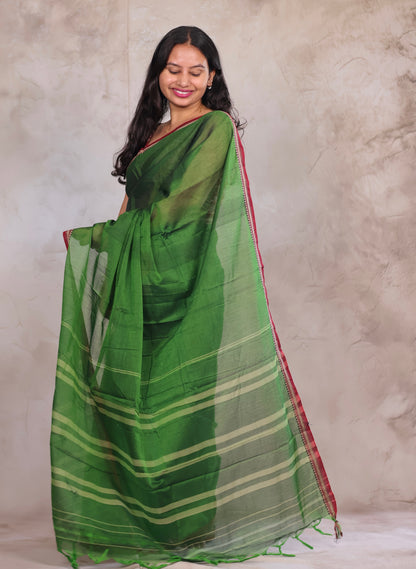 Parrot Green Narayanpet Cotton Saree | Looms & Tassels