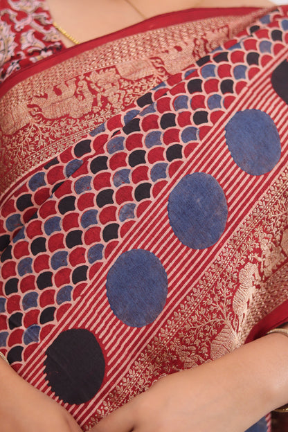 Ajrakh Dola Silk Saree