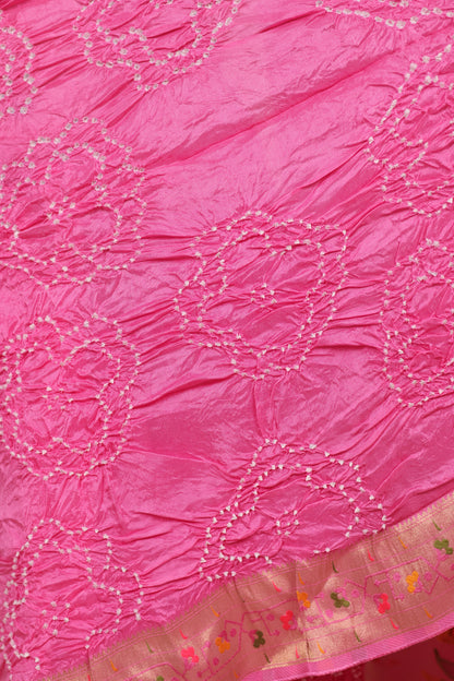 Pink Handcrafted Pattern Bandhani Paithani Dola Silk Saree | Looms & Tassels