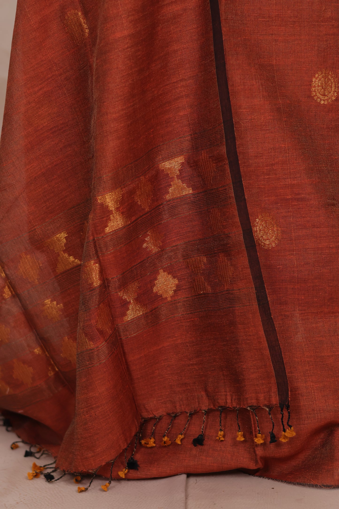 Rust Handwoven Jamdhani weaving Tissue Linen 2 piece suit sets | Looms & Tassels