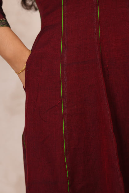 Maroon Narayanpet Cotton Anarkali Dress with Narayanpet Dupatta | Looms & Tassels
