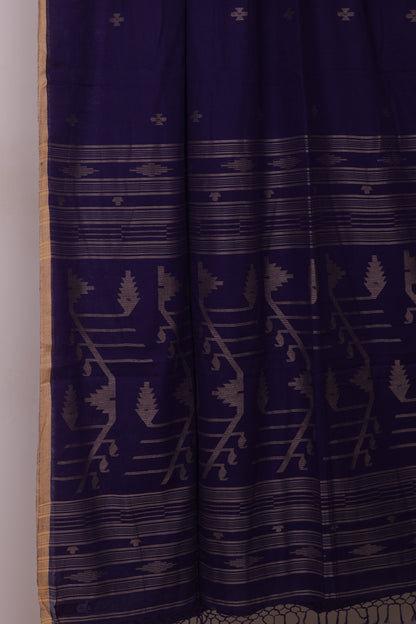 Blue Pure Handwoven Jamdhani Malai Cotton Saree