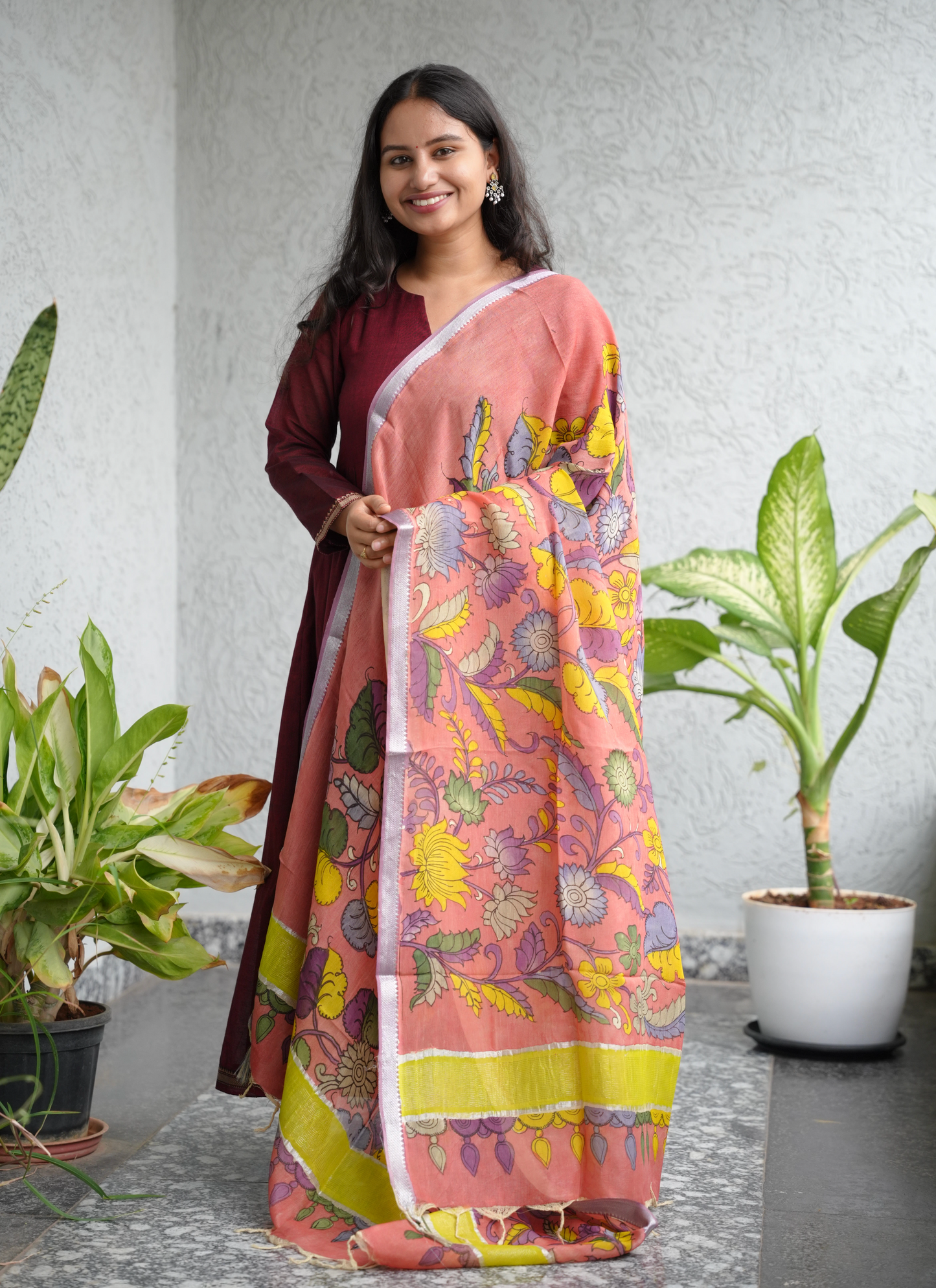 Pen Kalamkari Mangalagiri silk Dupatta