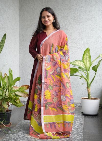 Pen Kalamkari Mangalagiri silk Dupatta