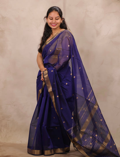 Blue Handloom Maheswari Silk Cotton Sarees | Looms & Tassels
