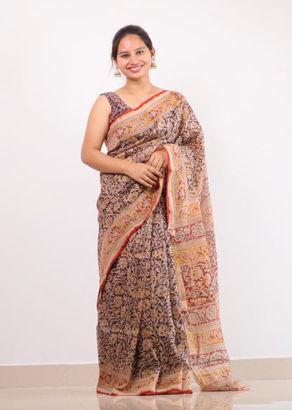 Hand block printed Chanderi Silk Saree