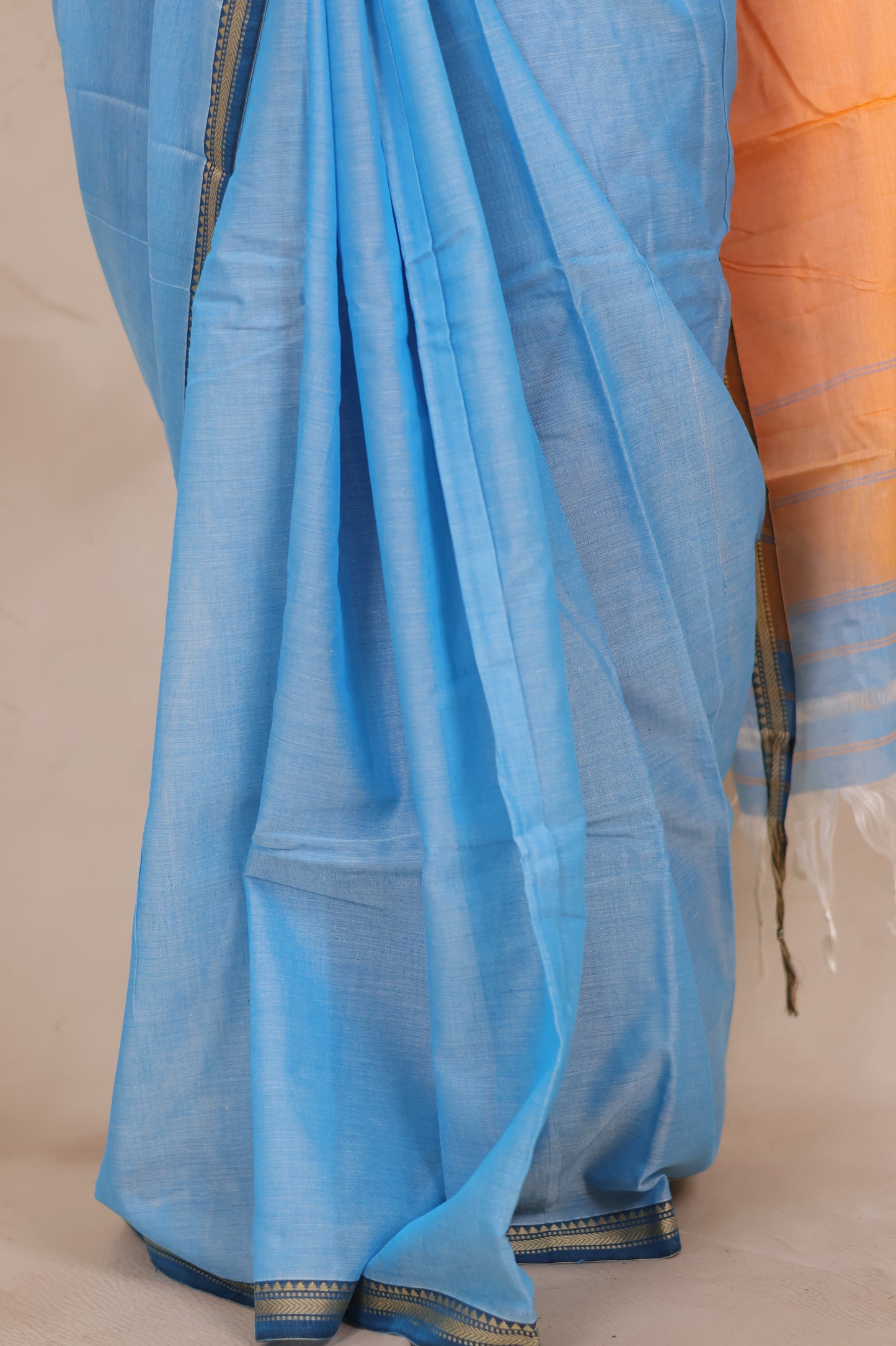 Sky Blue Narayanpet Cotton Saree | Looms & Tassels