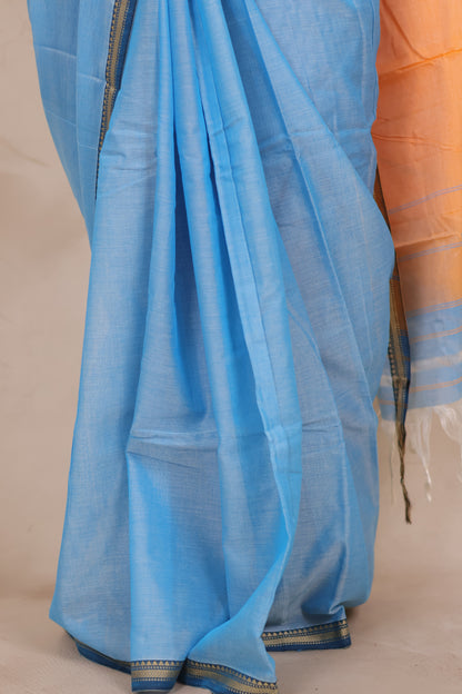Sky Blue Narayanpet Cotton Saree | Looms & Tassels