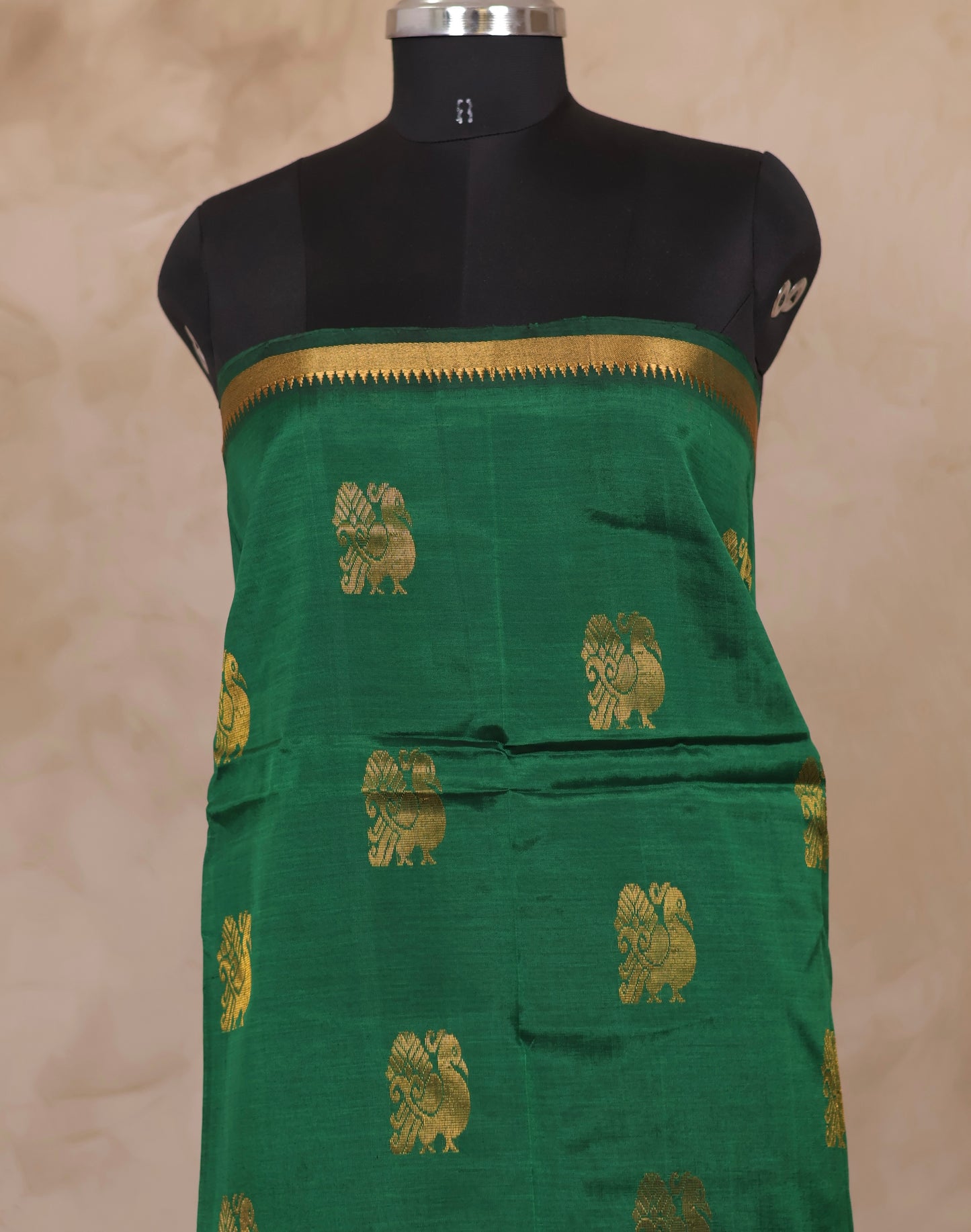 Green Mangalagiri Silk  Handloom Top Material | Looms & Tassels