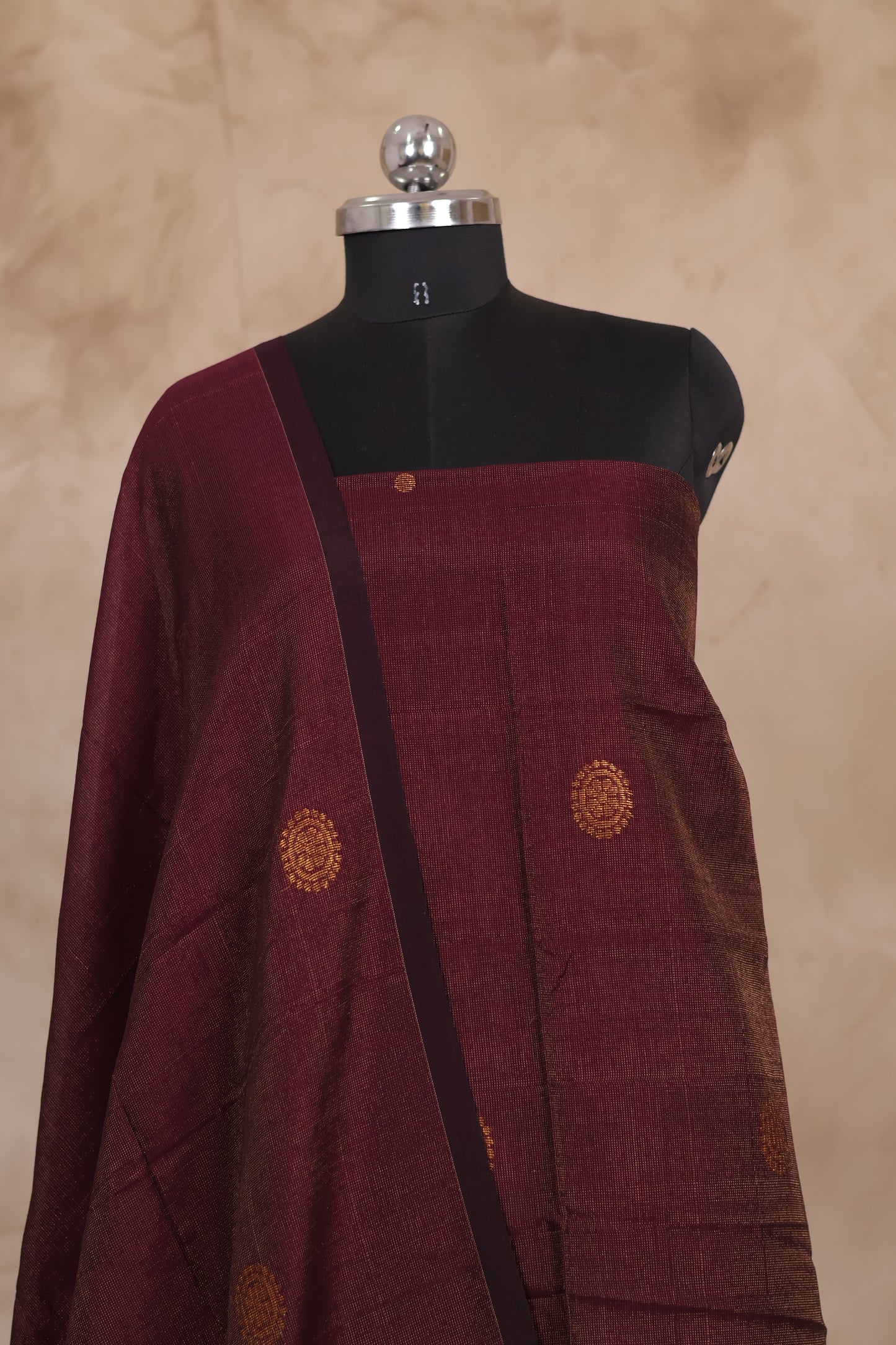 Maroon Handwoven Jamdhani weaving Tissue Linen 2 piece suit sets | Looms & Tassels