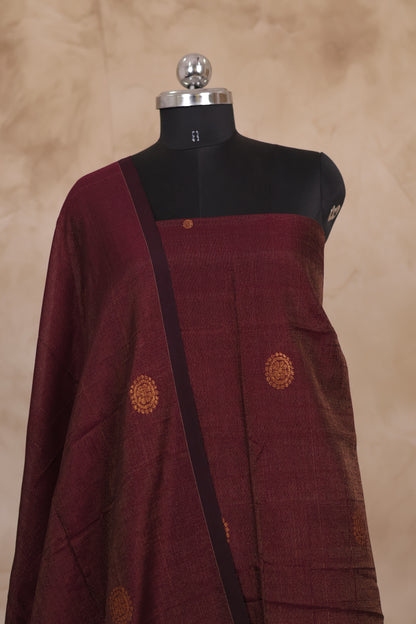 Maroon Handwoven Jamdhani weaving Tissue Linen 2 piece suit sets | Looms & Tassels