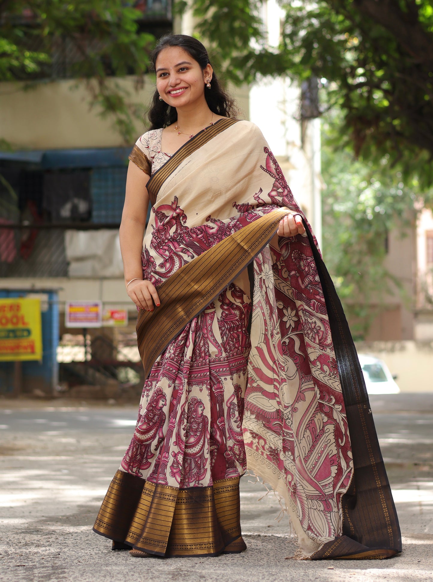 Kanchi Border Kalamkari Chennur Silk Saree
