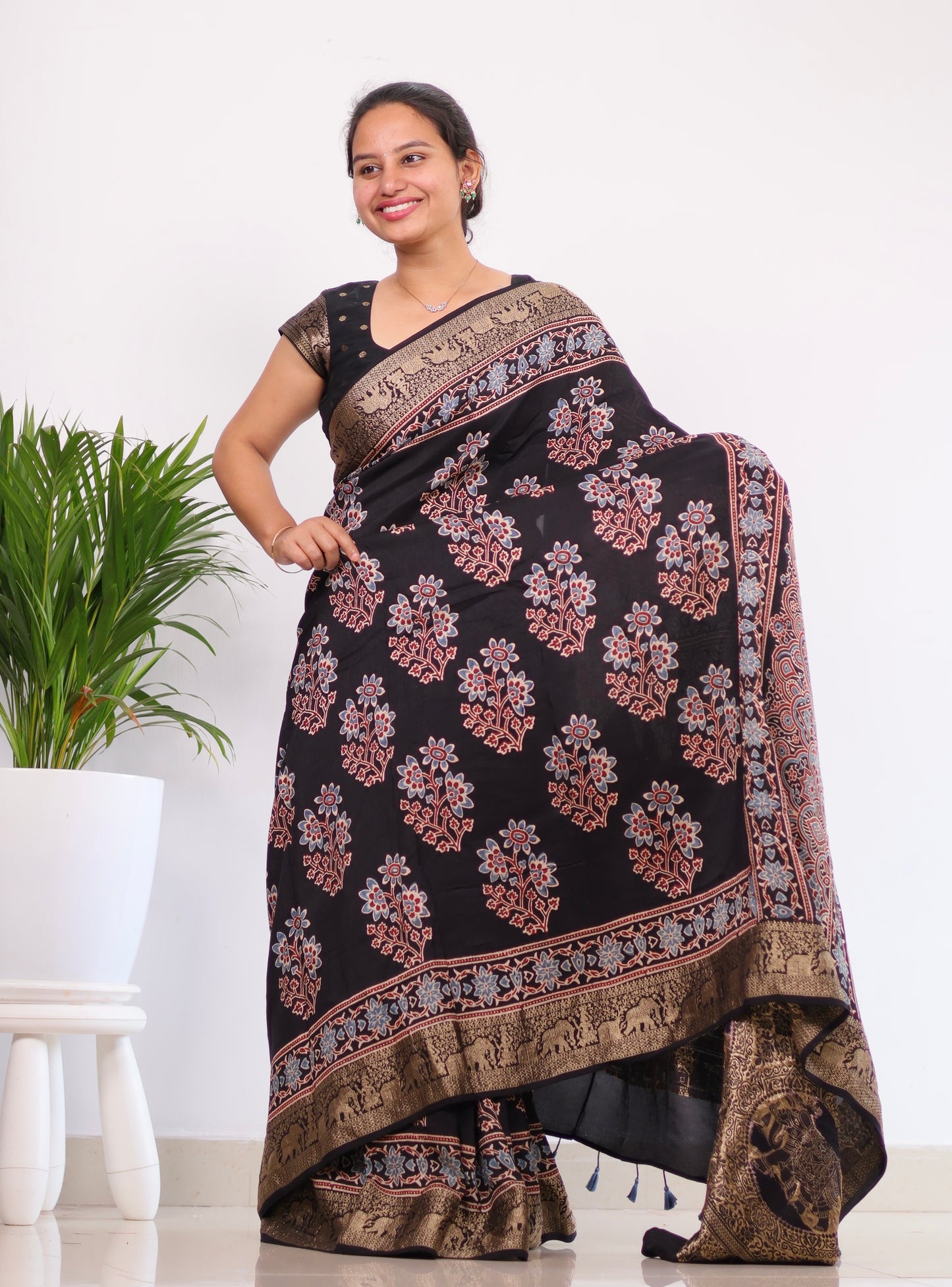 Ajrakh Dola Silk Saree