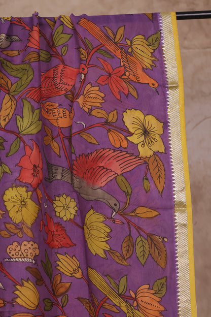 Lavender Pen Kalamkari Mangalagiri silk Dupatta